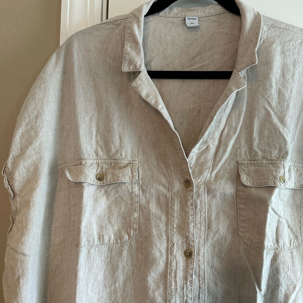 Light Tan Linen Button-Up Shirt XXL Old Navy - Picture 4 of 4